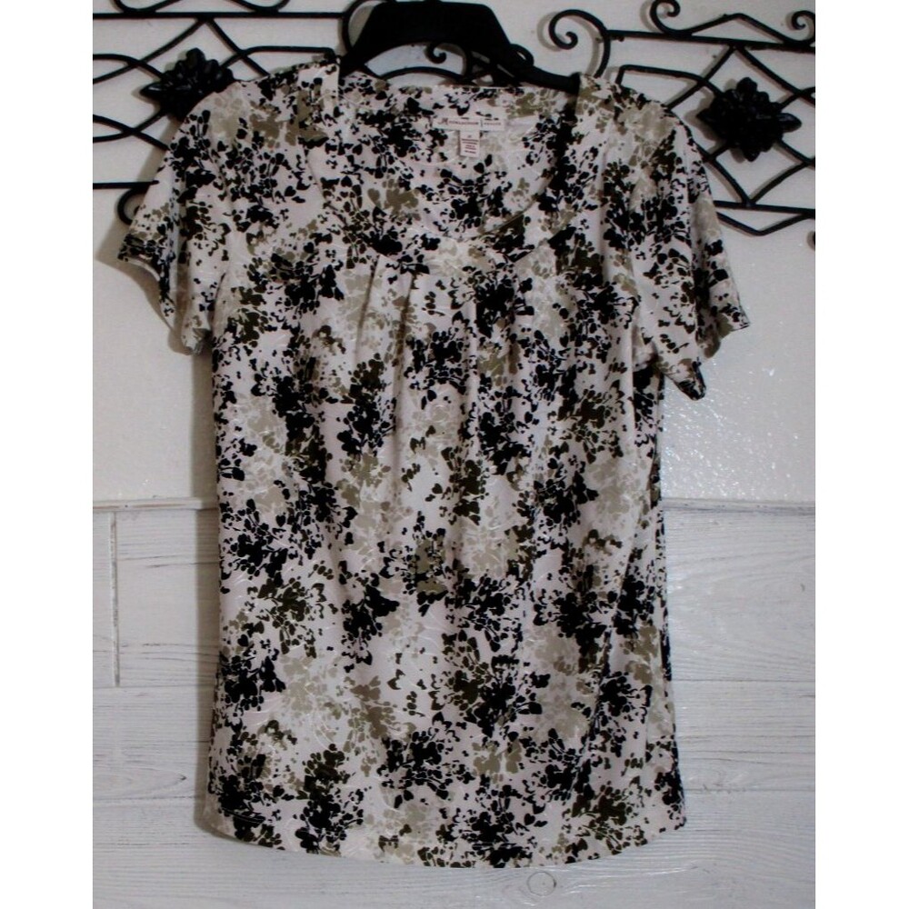 JM Collection Women's Top Size MP Short Sleeve Multicolored Floral Round Neck